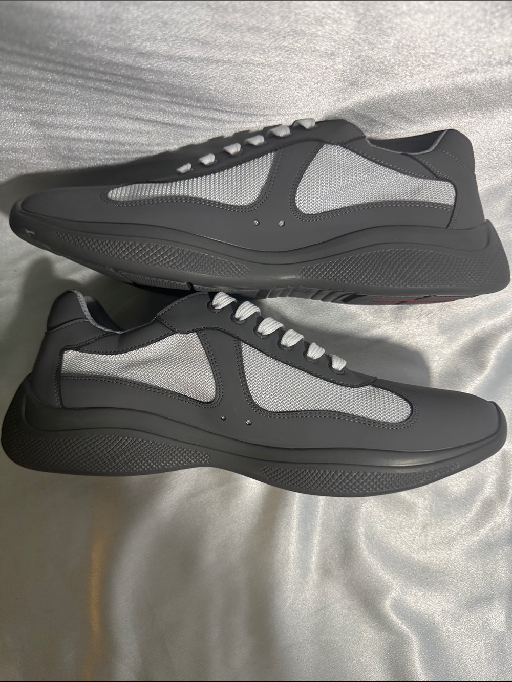 Prada Men's American Cup Gray and White Rubber Low-Top Sneakers - Picture 5 of 11